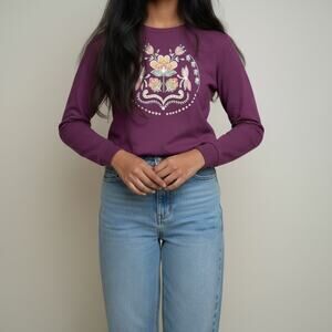 Hanna Andersson Girls Purple Long Sleeve Top Shirt Floral Graphic Size 160 14-16